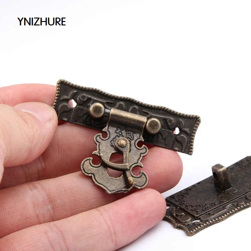 10 Sets Antique Brass Metal Hook Purse Hasp Lock Vintage Wooden Jewelry Box Latches Clasp Hasps Buckle 43*51mm