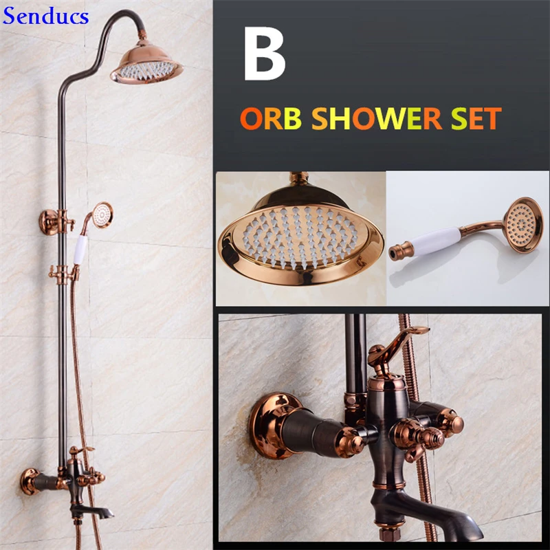 Senducs Black Orb Bathroom Shower Set With Quality Brass Bathroom Shower Faucet Inwall Shower Sets Golden Bathroom Shower Faucet - Color: B