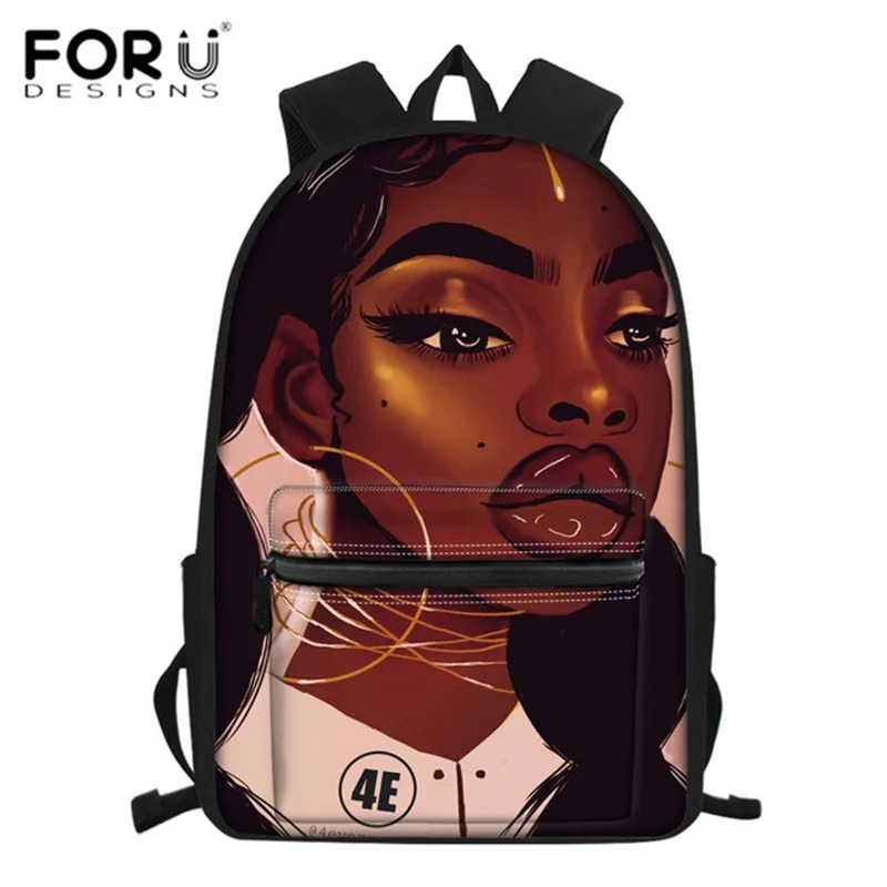 

FORUDESIGNS Teenagers School Bags African American Women Black Girl Print Canvas Backpacks Waterproof Softback for Youth Girls