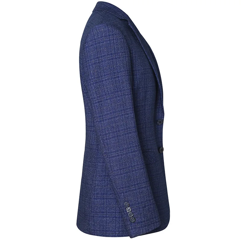 Высокое качество мужской повседневный пиджак в деловом стиле клетчатый костюм клетчатая куртка тонкая верхняя одежда юная одежда Вечерние синие M-4XL