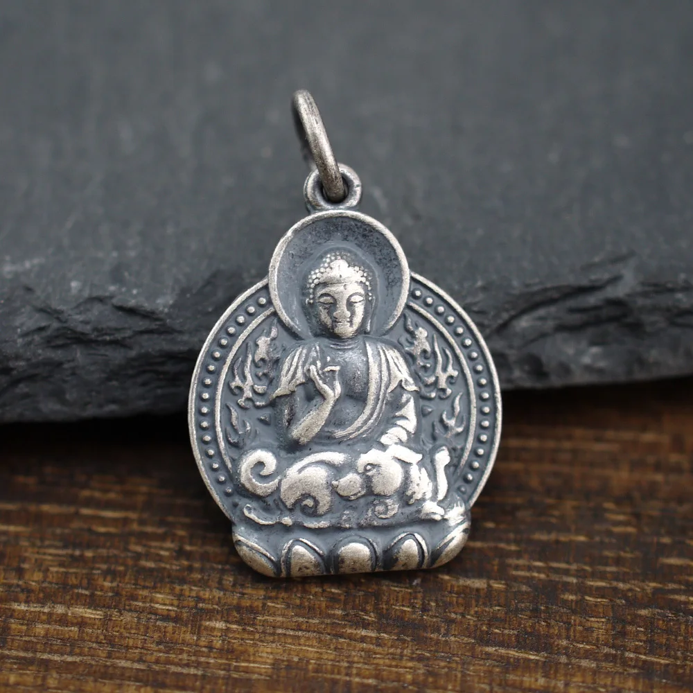 

925 Solid Sterling Silver Tathagata Buddha Pendant Charm Necklace A2150-B +chain B