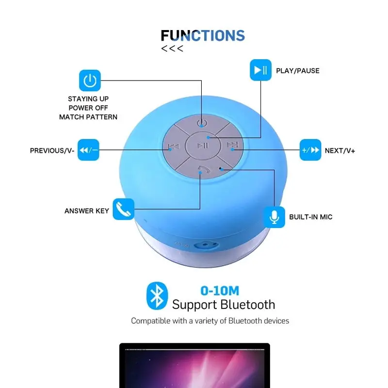 Мини Bluetooth динамик Портативный Водонепроницаемый Беспроводной Громкая Связь Динамик s Встроенный микрофон для душа Ванная комната Бассейн Автомобиль Пляж Открытый