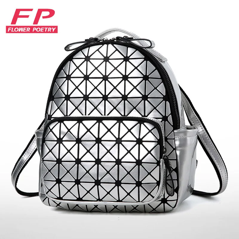 

Fashion Geometry Woman Mini Backpacks Female Backbag School Bags For Teenage Girls Holographic School Backpack mochila mujer