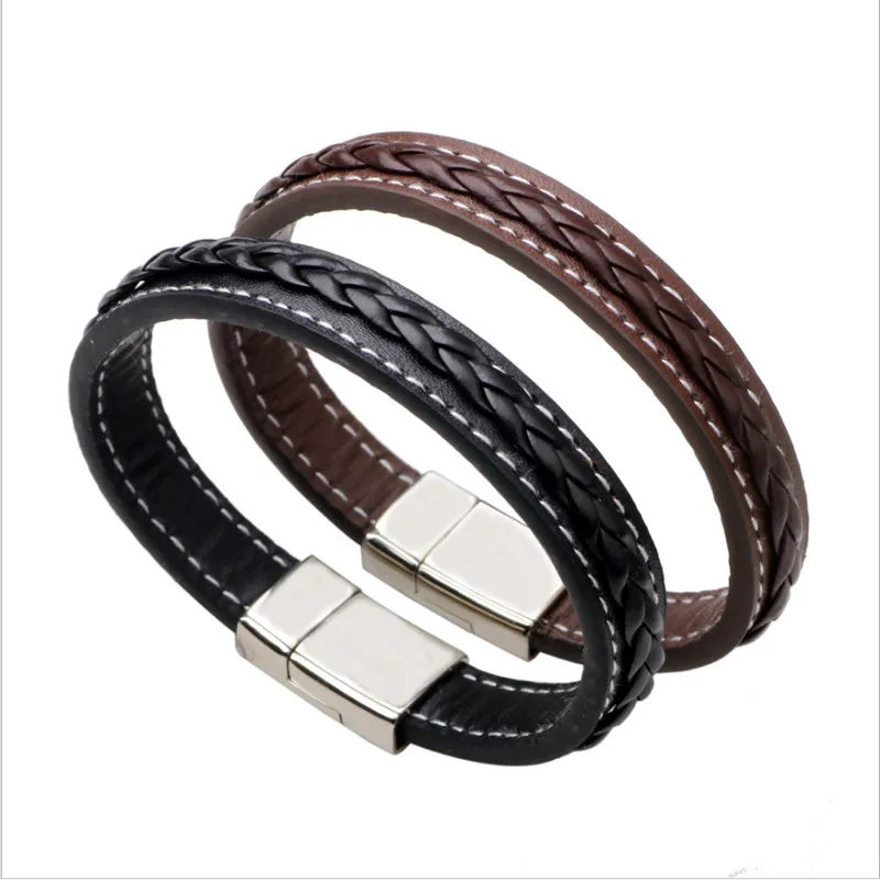 

Simple Real Leather Braclet Punk Style Titanium Steel Bracelet For Men Best Gift