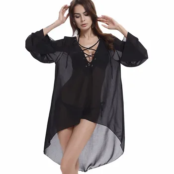 

2017 Pareos Robe de plage Swimsuit Cover Up Chiffon Solid Beach Cover-ups Bathing suit Cover ups Swimwear Bikini Cover up