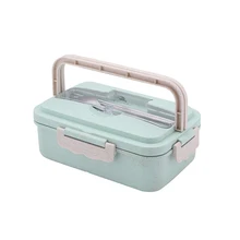 1 шт. Ланч-бокс, 1000 мл, перегородка, нордическая, зеленая, пшеничная солома, PP, коробка для хранения еды, для рабочих, студентов