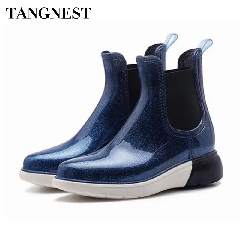 

Tangnest NEW Bling Style Women Rain Boots Fashion Pointed Toe Platform PVC Ankle Boot Woman Casual Rubber High Top Shoes XWX6984
