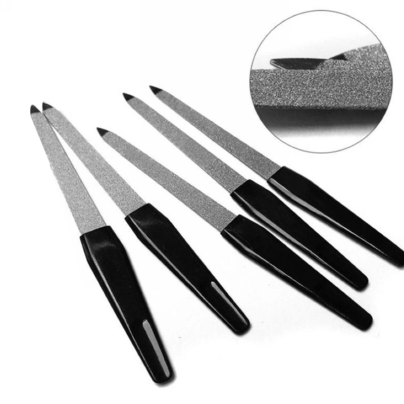 5 шт Пластиковые Ручки Металлические двухсторонние пилки для ногтей Pro пилка для ногтей Diy маникюр педикюр инструмент