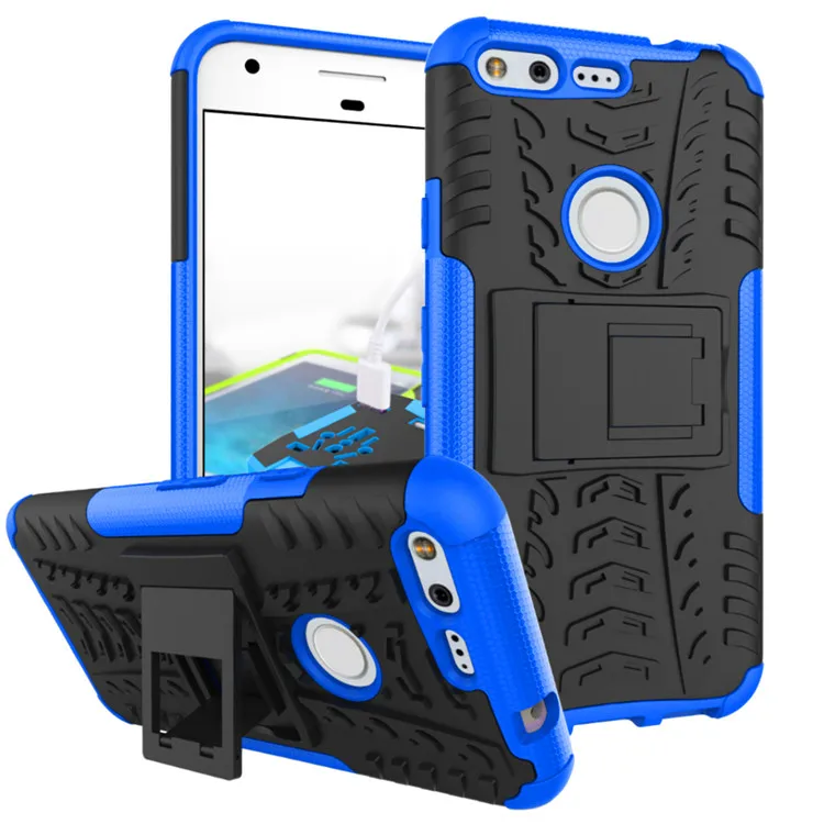 blue Для Google Pixel/Pixel XL чехол Гибридный противоударный Броня TPU+ PC телефон Стенд чехол для Google Pixel 2/Pixel 2XL телефонные чехлы - Цвет: blue