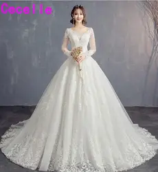 Robe de marie 2019 бальное платье кружево Плюс размеры Свадебное платье с длинным рукавом корсет сзади Роскошные Винтаж кружево Свадебные