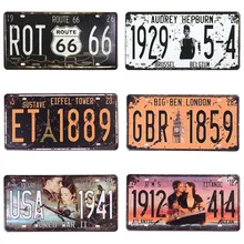 Фильм звезда металлическая живопись табличка жестяная знаки Route 66 номер автомобиля Винтаж гараж табличка плакат клуб стена 30*15 см C4