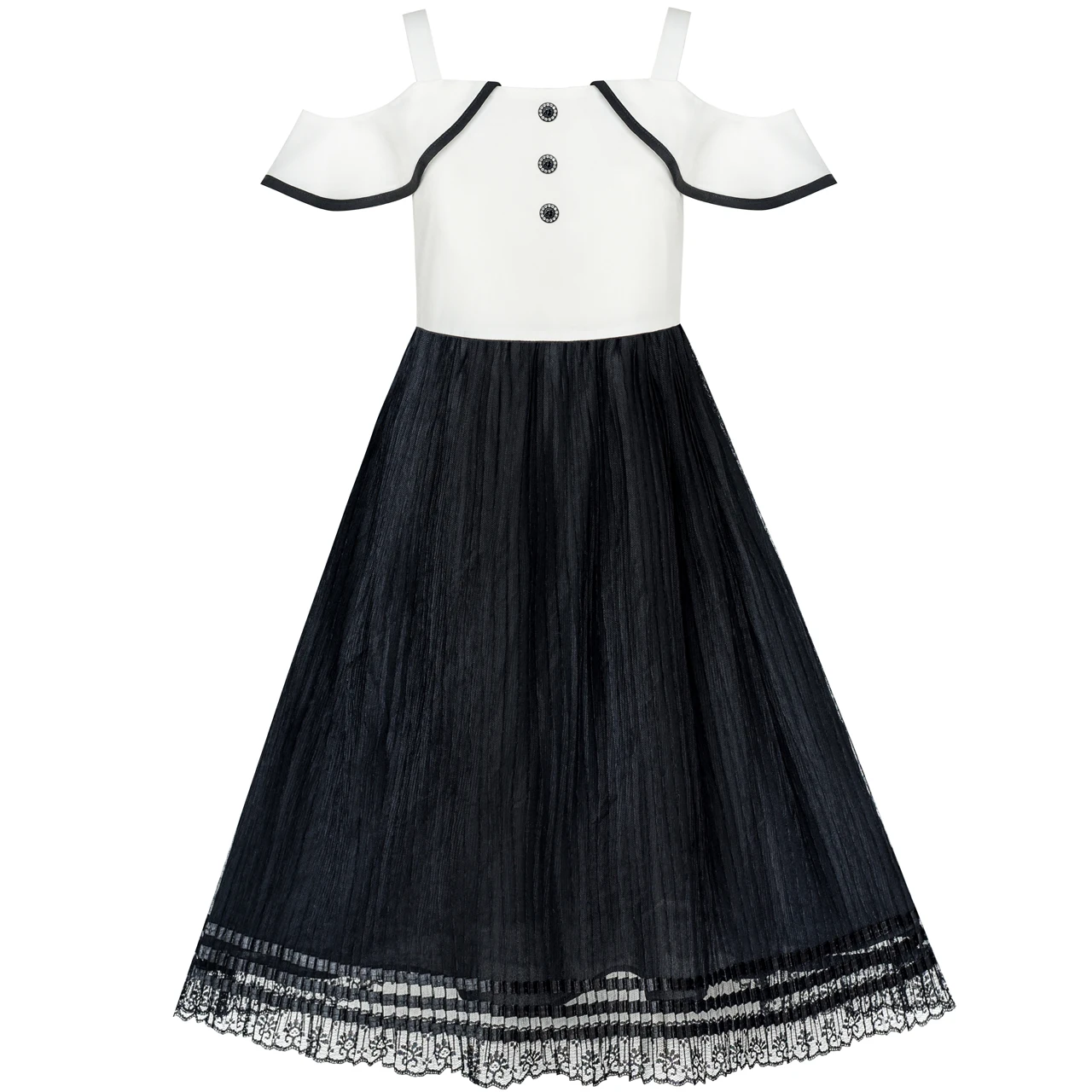 Girls Dress White and Black Chiffon Lace Cold Shoulder 2020 Summer Princess Wedding Party Dresses Size 6-12 Carnival Vestidos | Детская