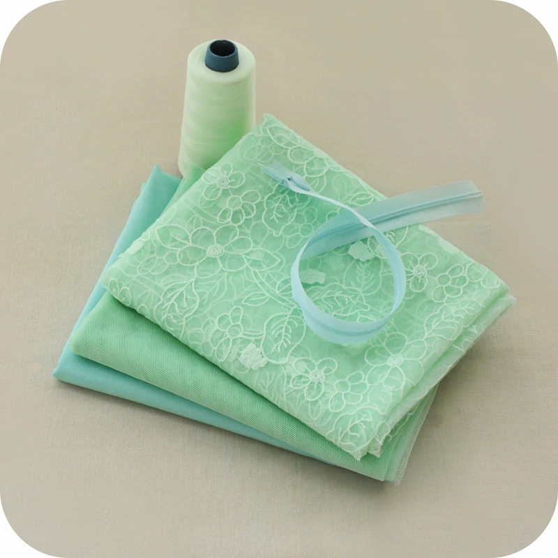 

Mint Green Color Lace Embroidery Fabric Handmade Skirt Accessories