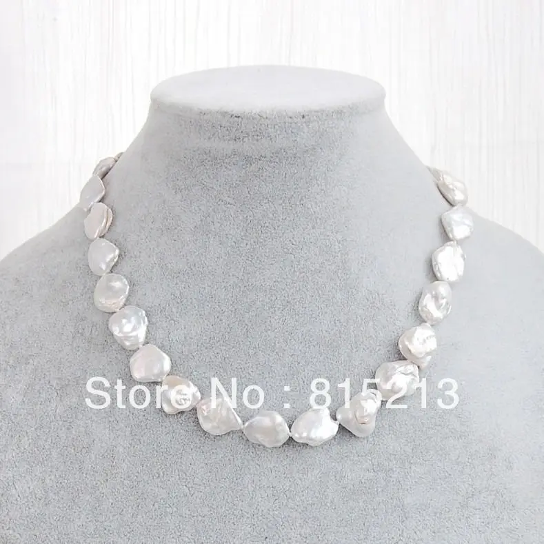 

ddh001511 White Freshwater Reborn Keshi Pearl Wide Lamina Necklace