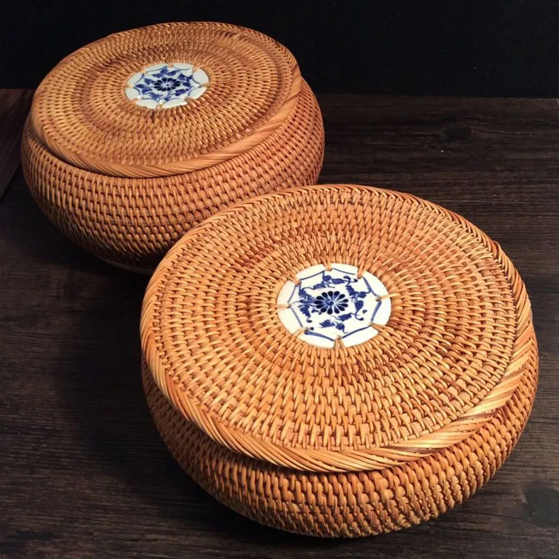 100 handmade Vietnam Autumn Rattan tea caddy Pu'er tea box tin decorative tea tins round