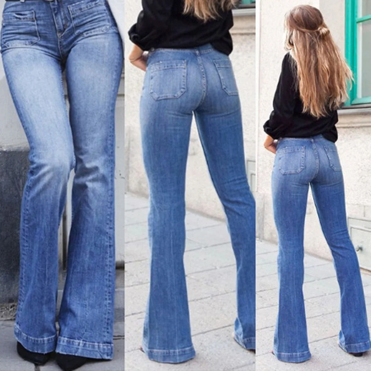 Новые повседневные женские винтажные джинсы стрейч джинсовые брюки женские с высокой талией голенище повседневные брюки Широкие брюки