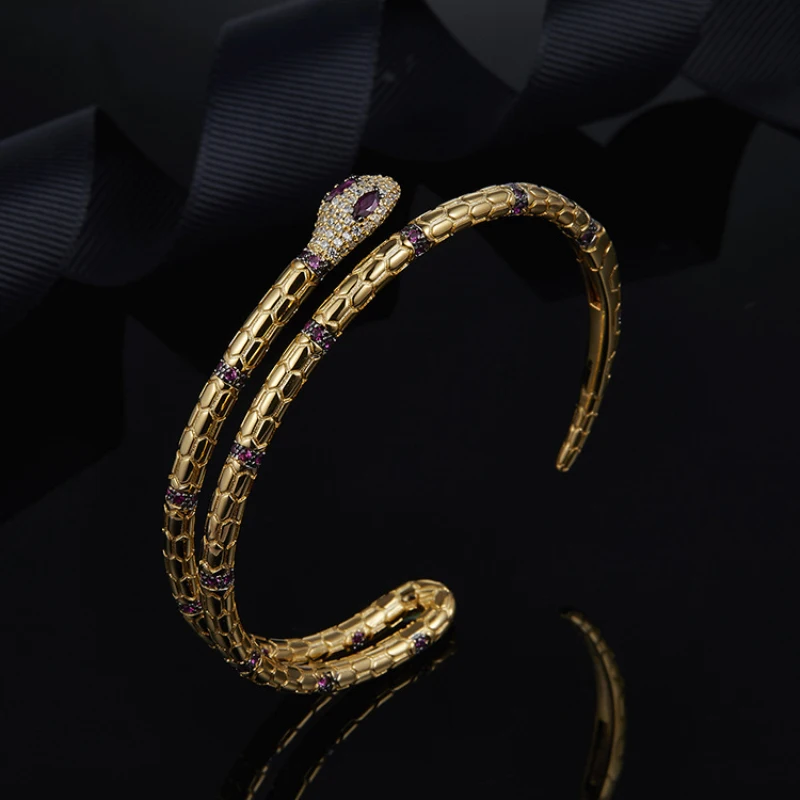 

2019 hot sale Monaco Jewelry Bracelet 925 Sterling Silver Zircon Red corundum snake Bracelet Trendy Jewelry for women Gifts