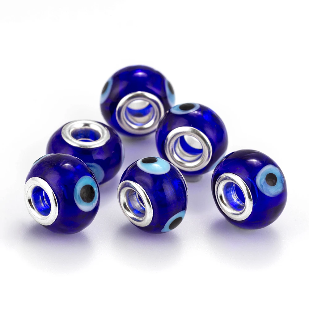 Лаки глаз синий сглаза Стеклянные Бусины прокладка большого отверстия бусины для ожерелья браслет ювелирных изделий Аксессуары EY6138