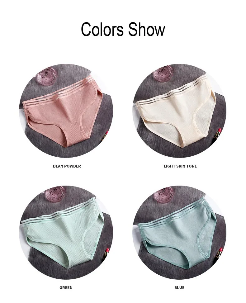 Fashion Panties Mid Rise Screw Thread Briefs Solid Breathable Panty Women Striped Sexy Lingerie Underwear Women Plus Size L-XXL (15)