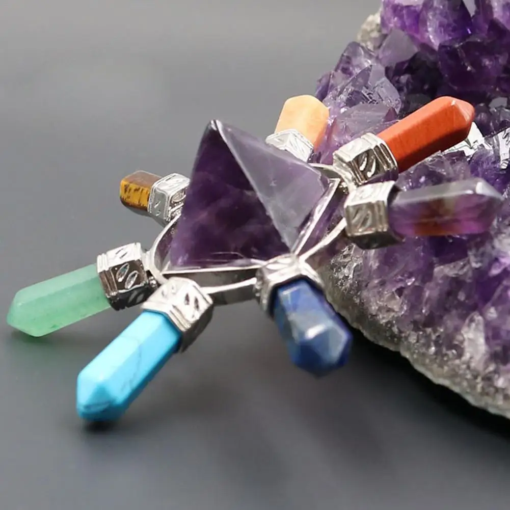 7 Chakra Stone Crystal Healing Energy Pyramid Amethyst Black Agate Rose quartz