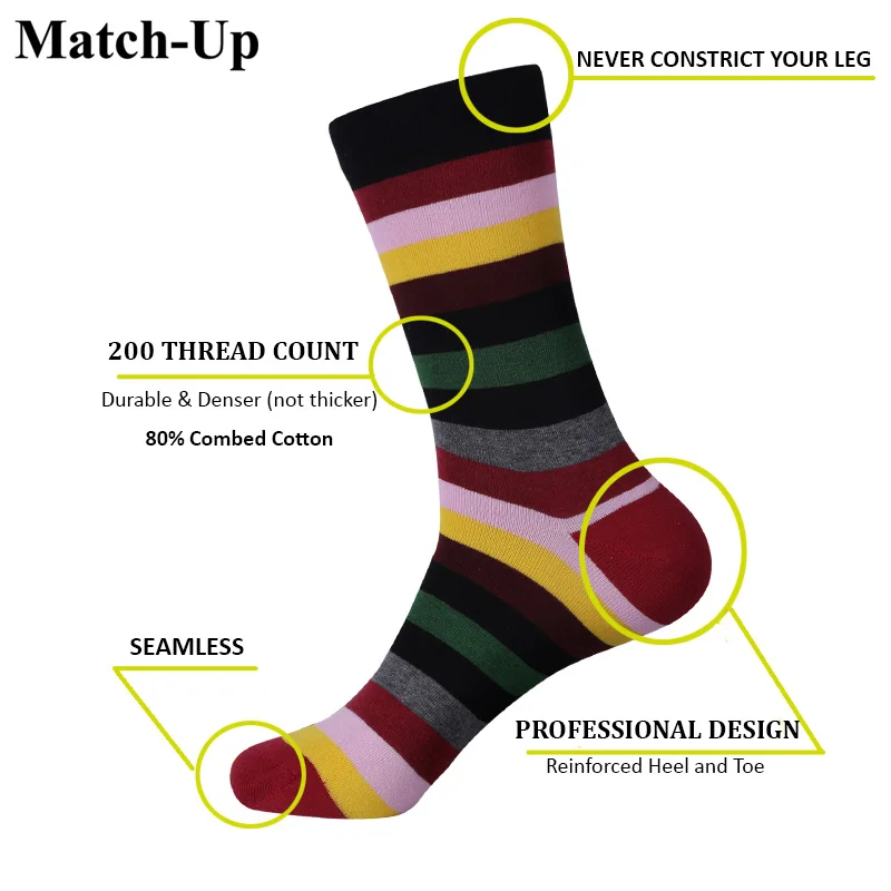 Match-Up Мужские хлопковые носки цвет коричневый мужские носки узор носки для бизнес-Платья повседневные длинные