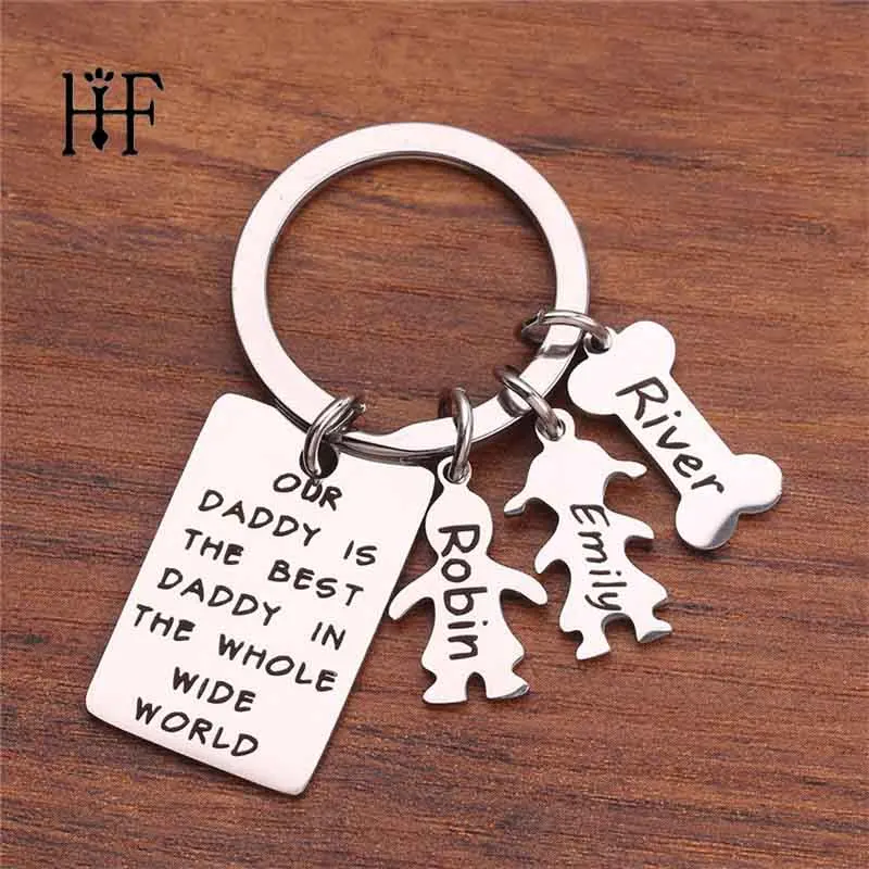 

Custom Name Keychain Daddy Keyring Engraved Our daddy is the best daddy in the whole wide world Father Keychains for Women Gift