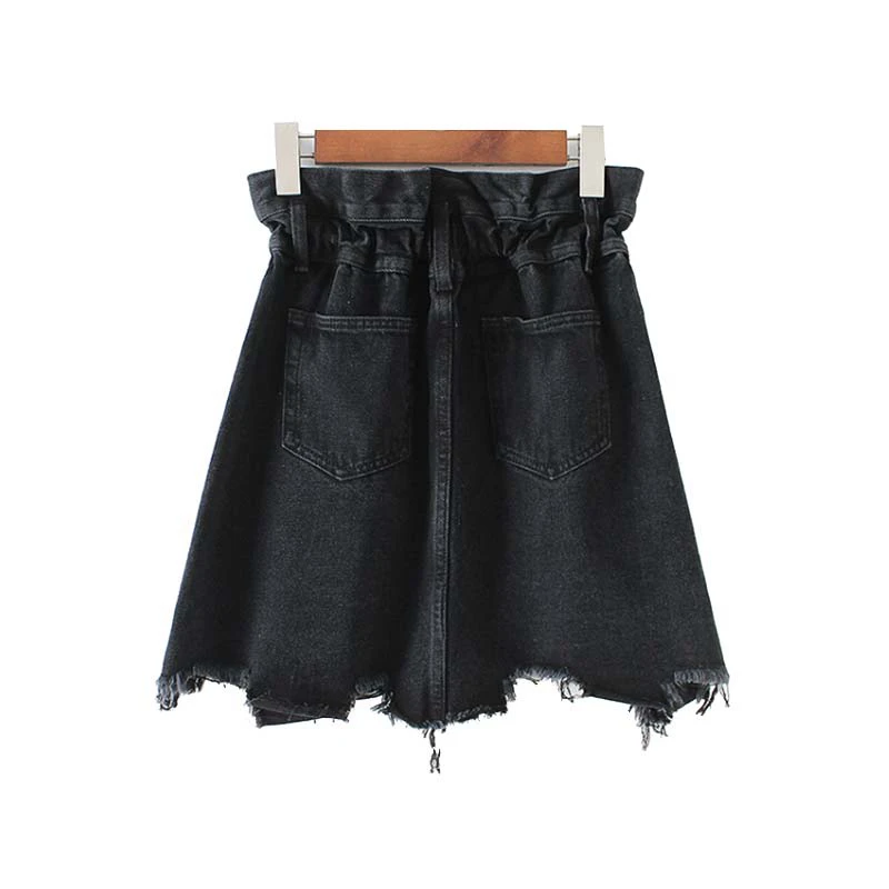 Зимняя черная винтажная юбка с высокой талией джинсовая юбка с бахромой женские джинсы с эластичной резинкой на талии мини юбки faldas mujer уличная одежда