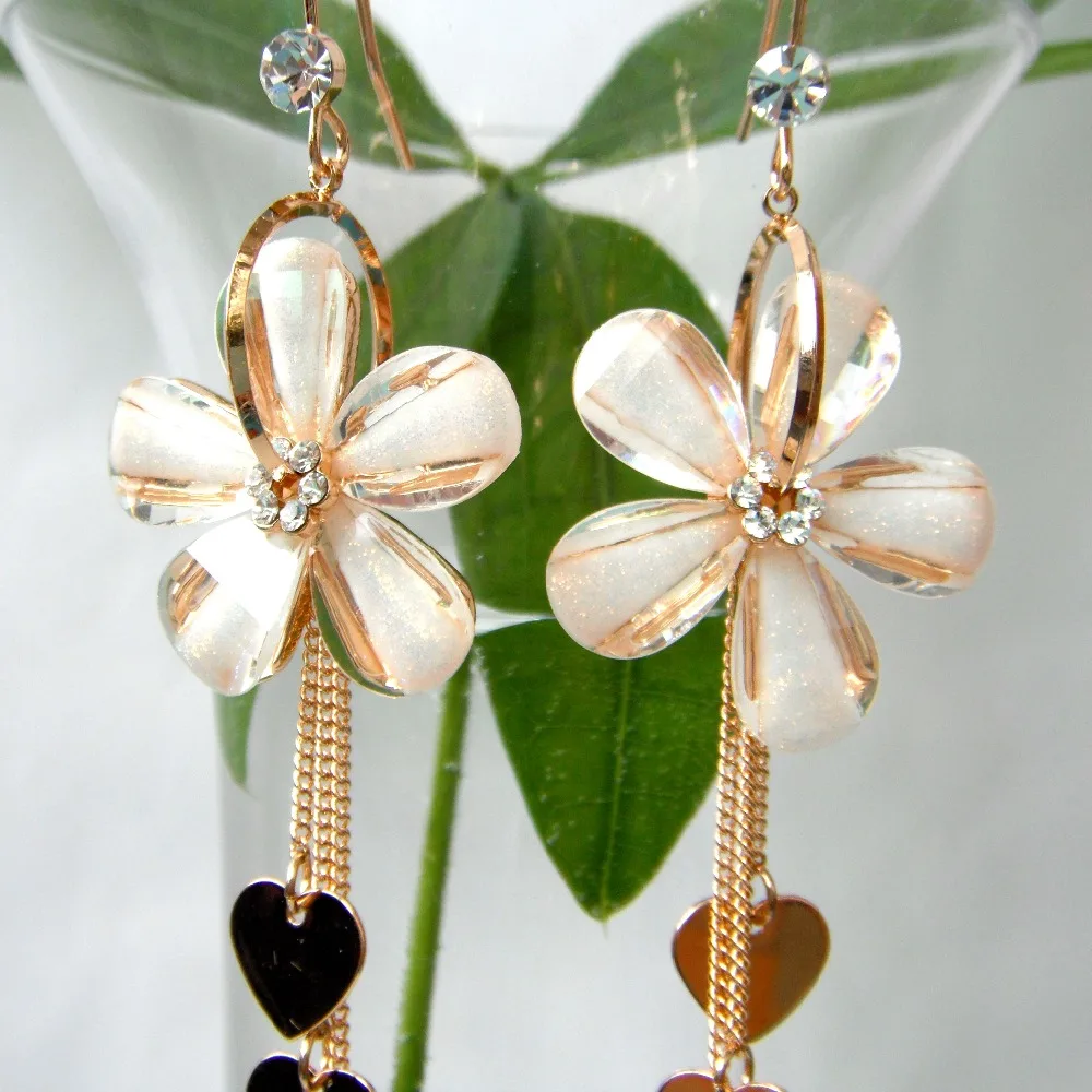 Серьги капельки Navachi SMT1008 с желтым цветком и стразами|drop earrings|earrings earringearrings drops |