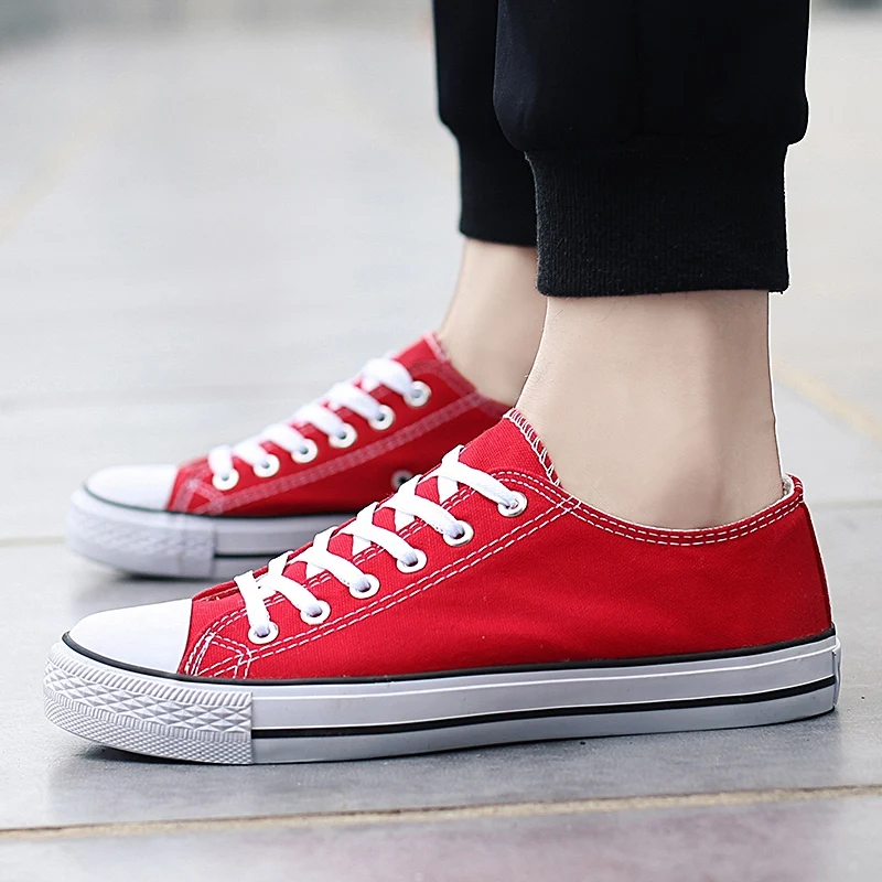 GUDERIAN New 2019 Spring Summer Canvas Shoes Men Low Top Black Red White Shoes Men Flat Fashion Casual Couple Shoes Footwear