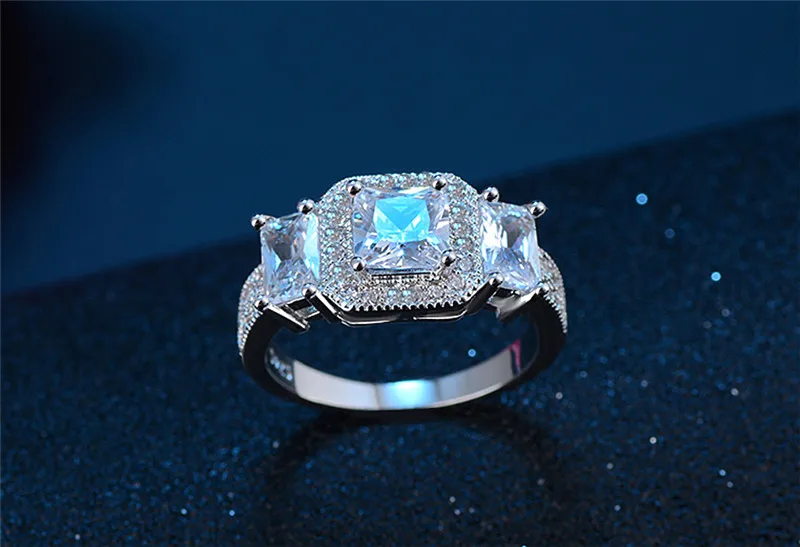 Big Promotion Princess Cut CZ Ring Exquisite Silver Color Micro Inlay Clear AAA Cubic Zircon Couple Knuckle Rings Anillos LSR001 (4)