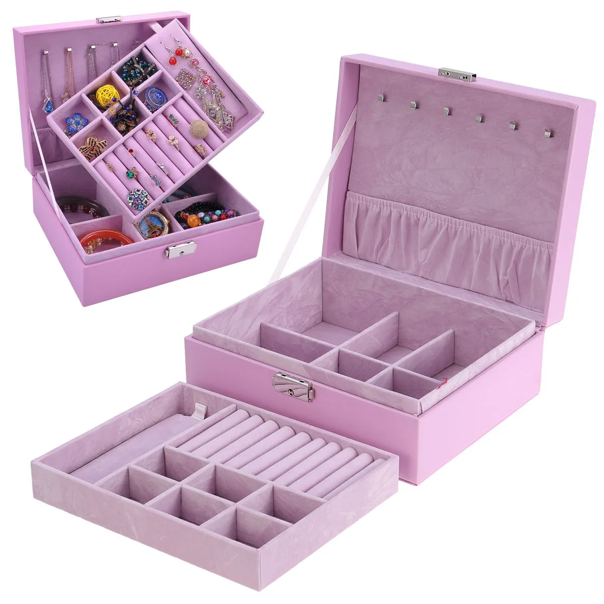 

Leather Grid Jewelry Storage Boxes Jewelry Organizer Grid Jewelry Case for Ring Earrings (Silver)