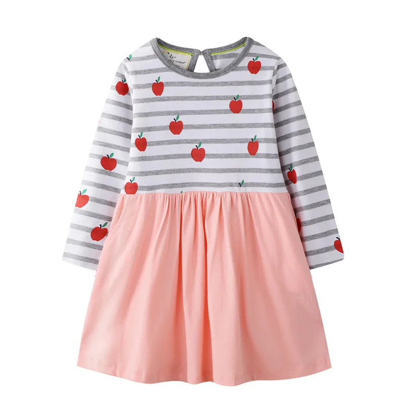 

Jumping Meters New Long Sleeve Apple Cotton Dresses Stripe Children Costume Tutu Dress Fashion 2019 Kids Clothes Party Frocks