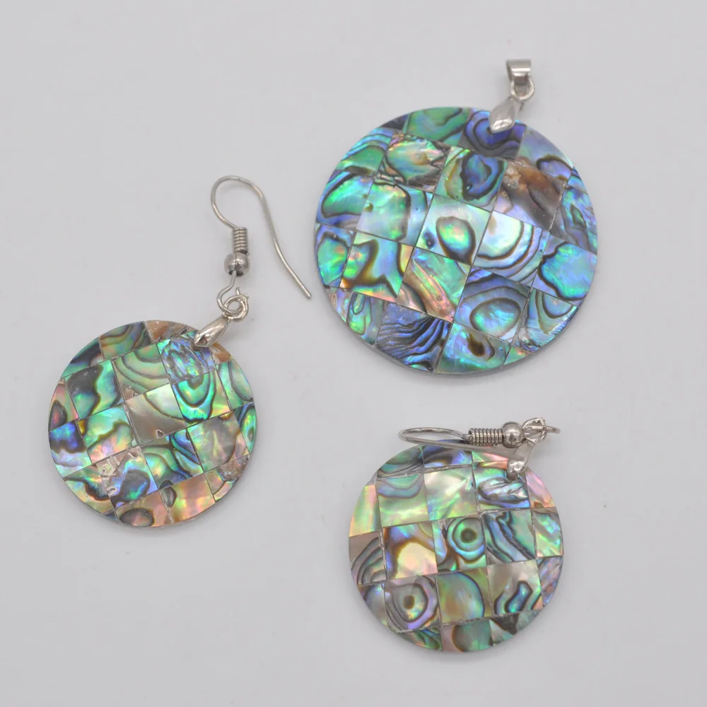 New Zealand Abalone Shell Round Pendant Earrings Set Fashion Jewelry
