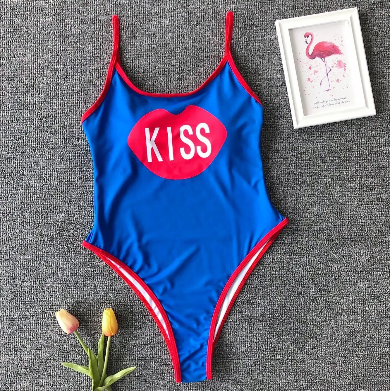 

2019 One Piece Swimsuit KISS Letter Printing Swimwear Women High Cut Low Back Bathing Suit Monokini Bodysuit Beachwear Girls