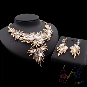 

Fashion Costume Jewelry bridal crystal beads jeweley set gold earrings designs for girls