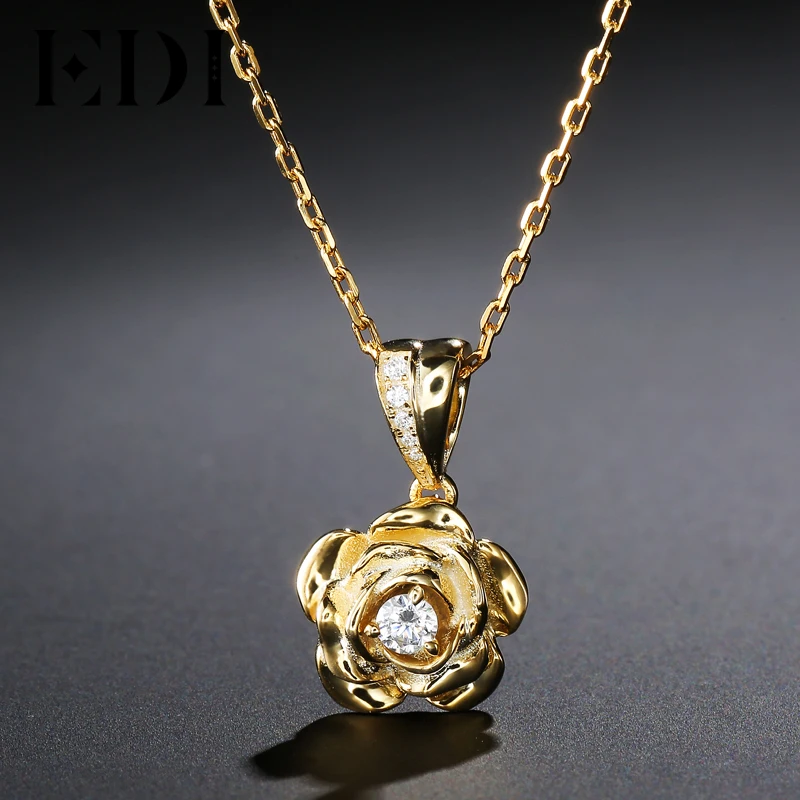EDI Trend Rounc Cut Natural Diamond 0.1ct 925 Sterling Silver Pendant Necklace For Women Fine Jewelry