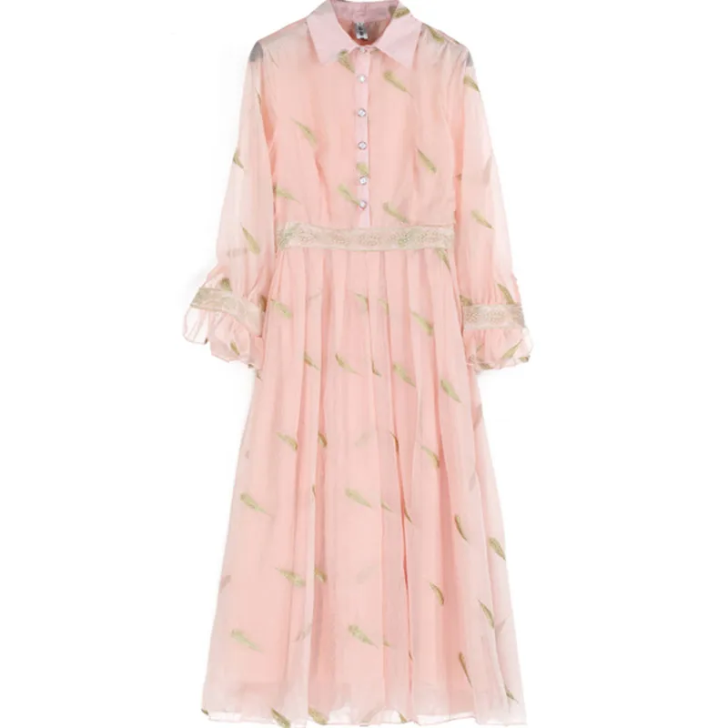 

2019 Summer Dress Gold Line Embroidery Maxi Elegant Women Long Dress Tunic Pink Dress Ankle-Lenght Evening Party Female Vestidos