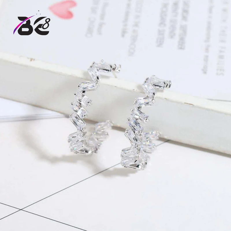 

Be 8 Luxury Crystal AAA Cubic Zirconia Hoop Earrings for Women Jewelry Fashion Wedding Brincos Party Hoop Earring Wholesale E607