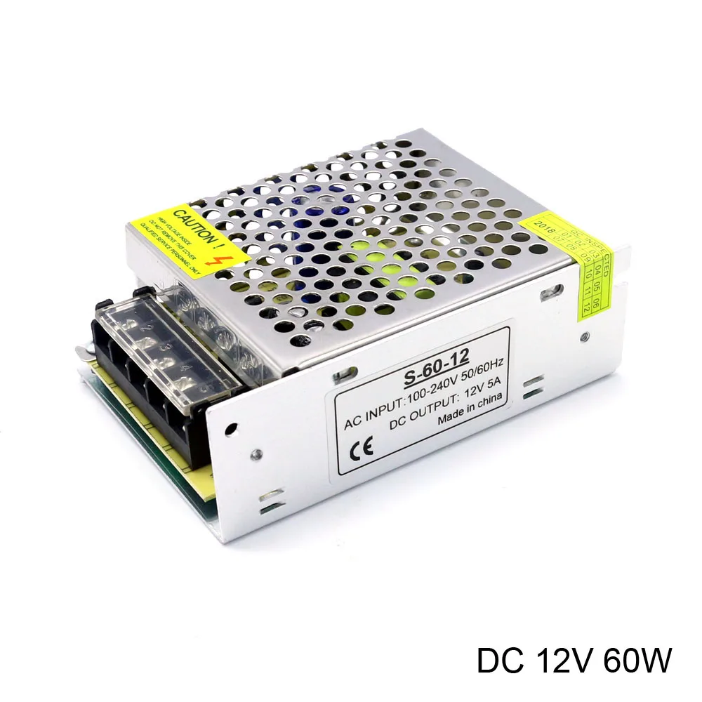 

LED Power Supplier Ac 100-240V to DC 12V 5A 60W Universal Regulated Switching Power Supply for Led lights camera
