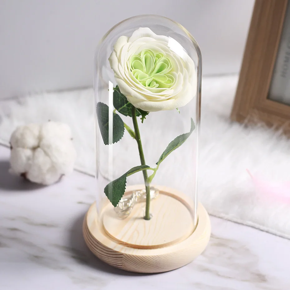 LED Soap Flower Rose Flower In Glass Dome Christmas Gifts Artificial Flower Valentine's Day Wedding Party Home Decor Fake Flower