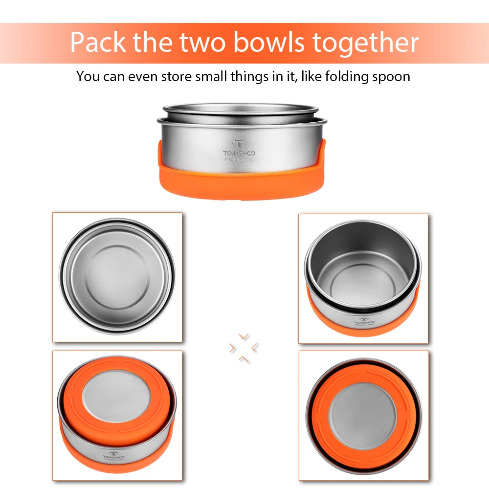BREEZEY Outdoor Titanium Bowl Camping Bowl Pan Pot Silicone Insulation Bowl Outdoor Camping Tableware Picnic Water Cup