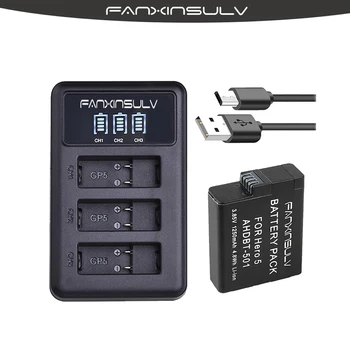 

1Pcs AHDBT 501 Hero5 Battery + USB LED 3-Port Charger with Type C Port for GoPro 2018 Hero 5 GoPro Hero 6 Hero7 Camera Battery