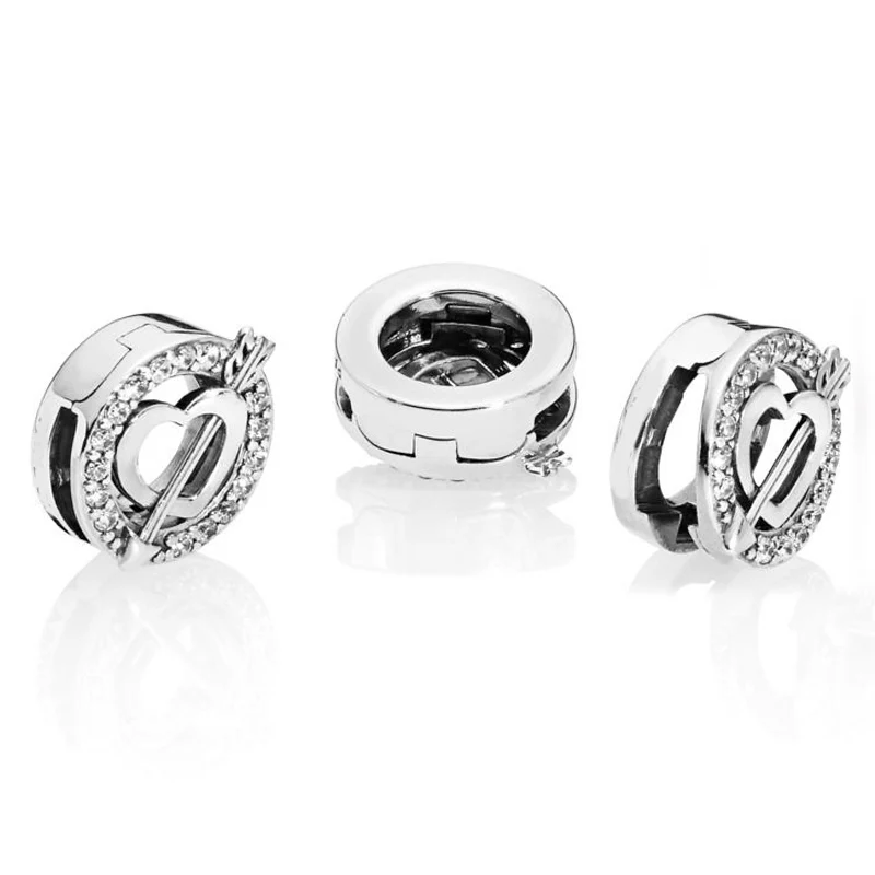 

New 925 Sterling Silver Bead Charm Reflexions Asymmetric Heart & Arrow Clip Stopper Lock Beads Fit Pandora Bracelet Diy Jewelry
