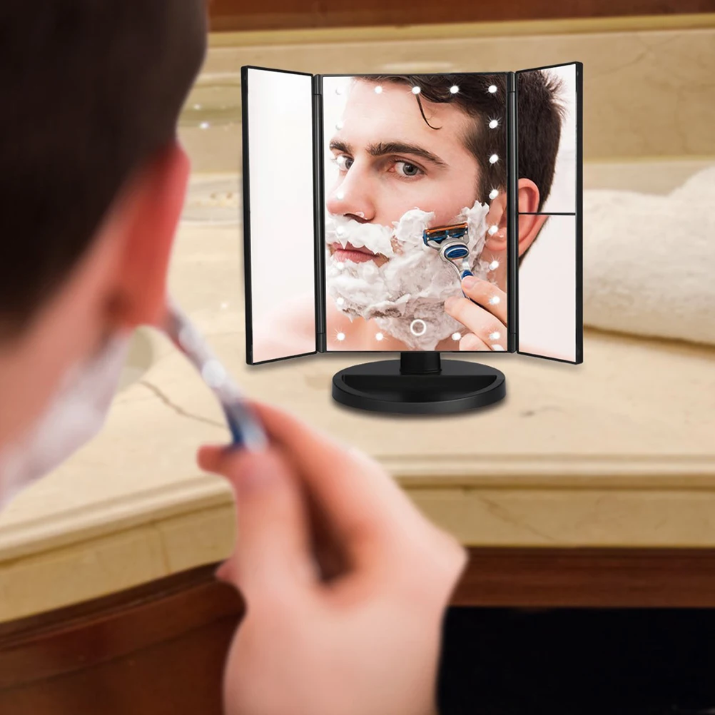 

ETEREAUTY LED Trifold 21LEDs Vanity Makeup Mirror with Touch Screen 180 Adjustable Stand Magnification USB Countertop Cosmetic