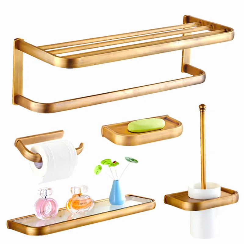

Bath Hardware Sets European style bathroom pendant suits toilet bath towel hang shelf all copper towel rack suits