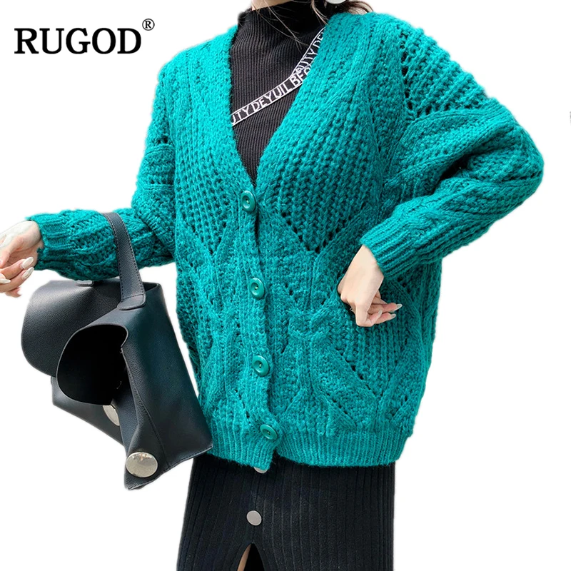 RUGOD New Casual Women Cardigans Solid Knitted Sweater Long Sleeve Warm Winter For Female Clothes pull femme |
