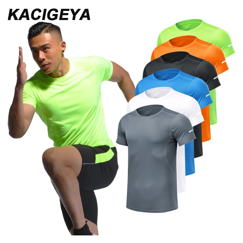 

Short Sleeve Fitness 2019 O-neck New Bodybuilding Training Workout Shirt Quickly Dry Running Men Summer tee Athletic Shirts