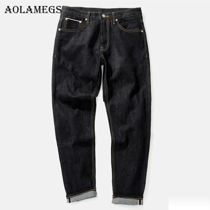 

Aolamegs Men Fashion Jeans Pants Men's Selvage denim Jeans Trousers Male Brand Straight Pure Cotton Boys Denim Trousers Bottoms
