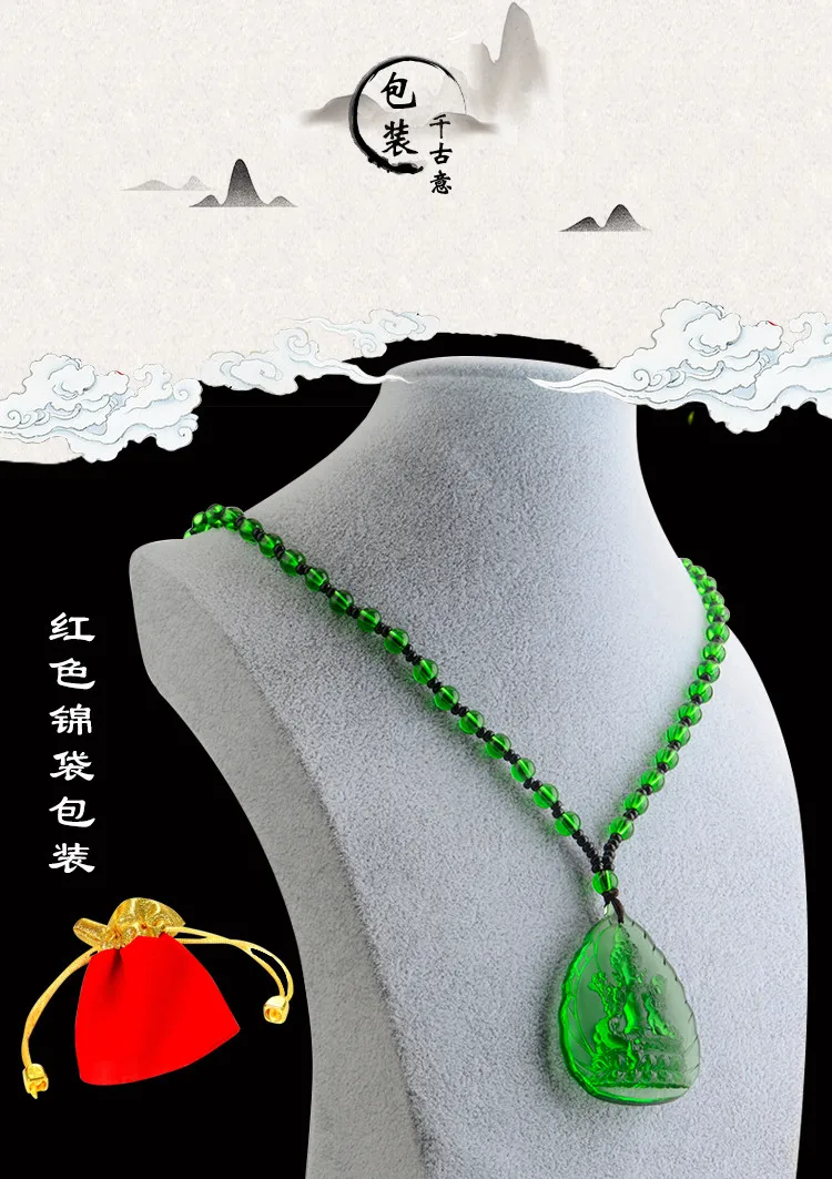 

Greco-Buddhist pocket travel Buddhist efficacious Protection Mascot# Nepal, Tibet, India Green Tara Buddha Green Crystal Pendant