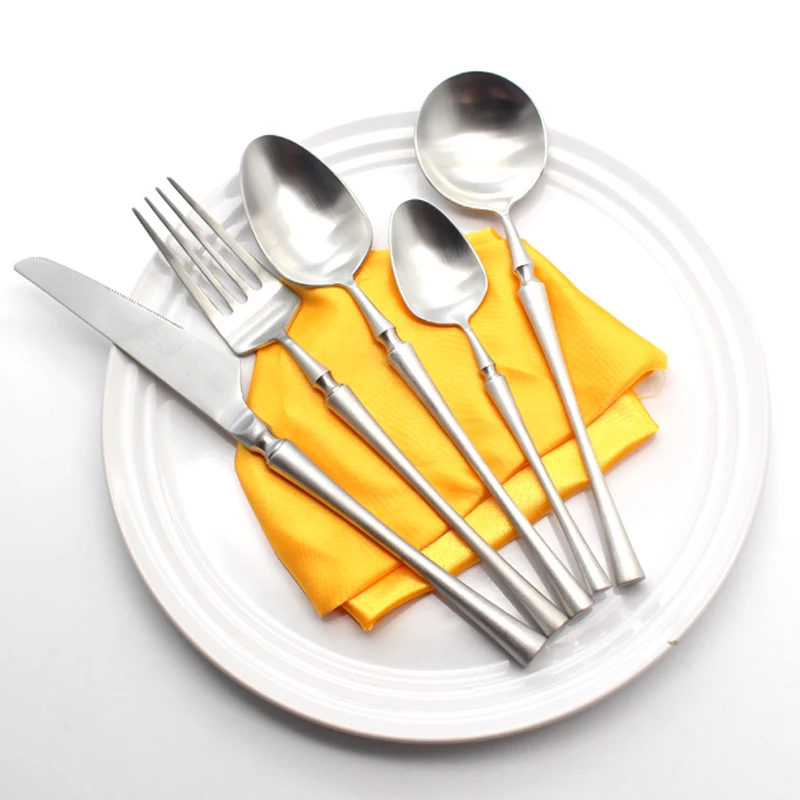 Серебряный набор столовых приборов, роскошная столовая посуда, 5 шт., матовая готовая столовая посуда, 304 нержавеющая сталь, столовый нож и вилка